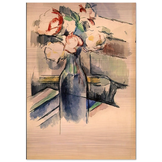 Roses in a Bottle - Paul Cézanne Brushed Aluminum Print - 70x100 cm / 28x40 inches | Paul Cézanne Aluminum Print | Paul Cézanne Prints