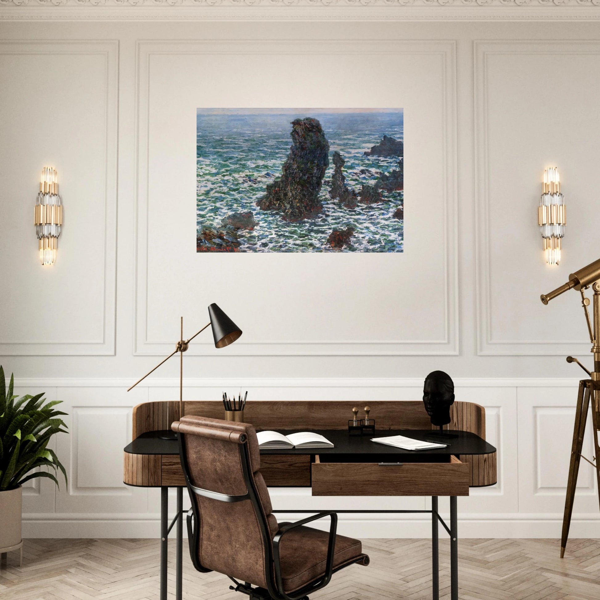 The Pyramids of Port Coton, Belle-Ile-en-Mer - claude monet Brushed Aluminum Print - 70x100 cm / 28x40 inches | claude monet Aluminum Print | claude monet Prints