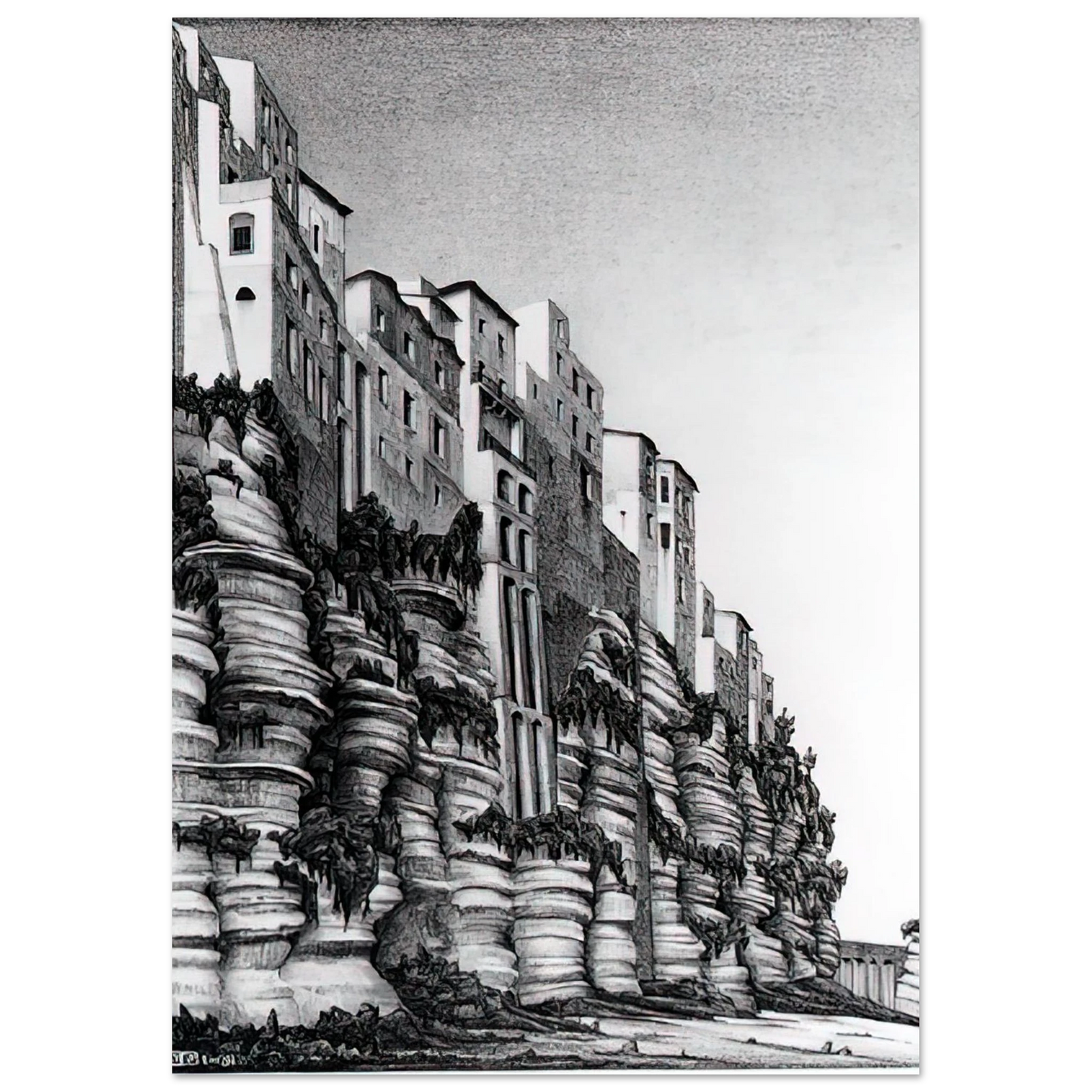 MC Escher - TROPEA CALABRIA Wall Art - 30x40 cm / 12x16 inches - Premium Wooden Framed Poster With Fine Art Paper - Wood frame