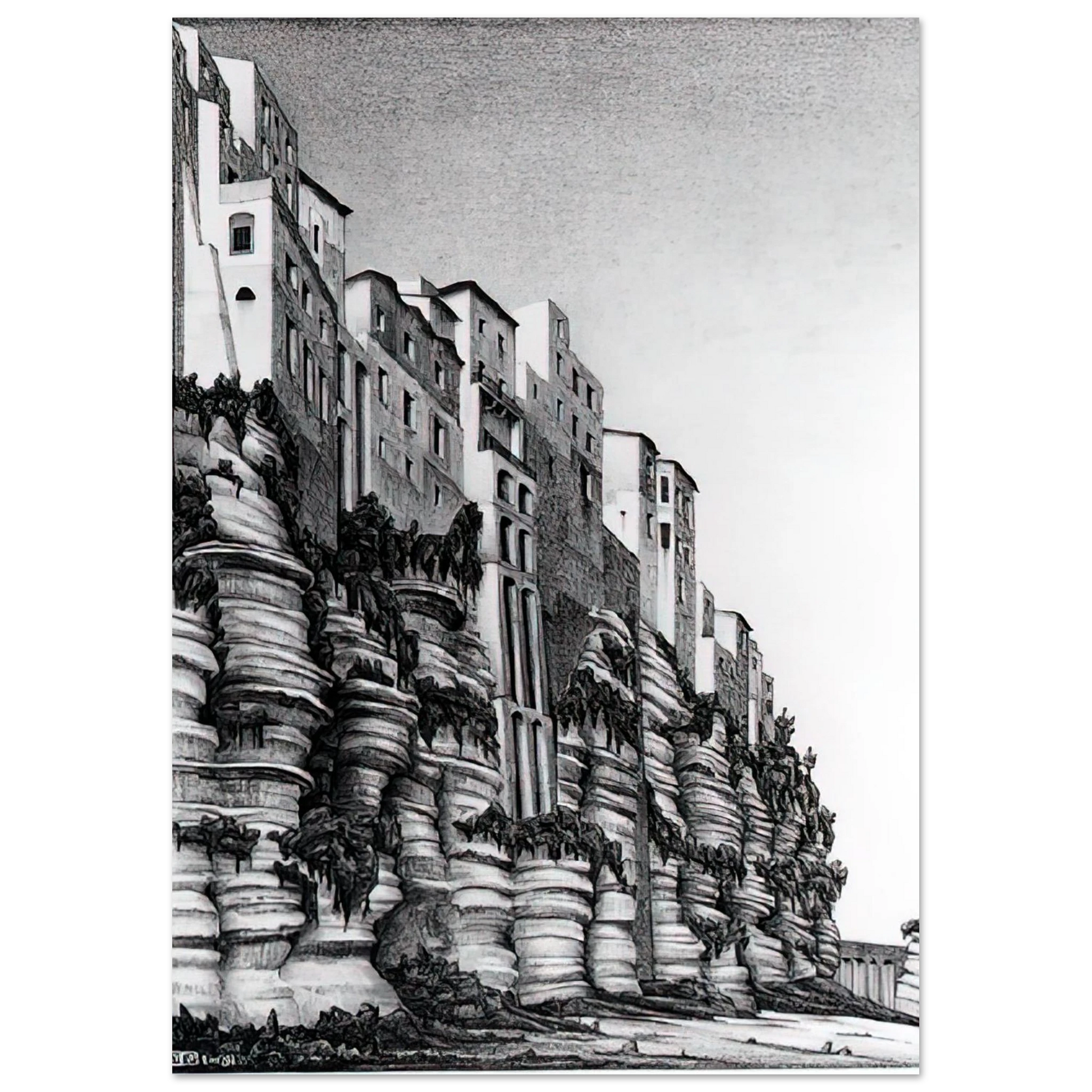 MC Escher - TROPEA CALABRIA Wall Art - 30x40 cm / 12x16 inches - Premium Wooden Framed Poster With Fine Art Paper - Wood frame