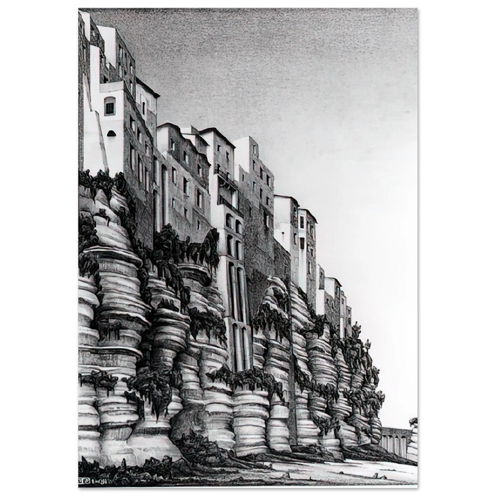 MC Escher - TROPEA CALABRIA Wall Art - 30x40 cm / 12x16 inches - Premium Wooden Framed Poster With Fine Art Paper - Wood frame
