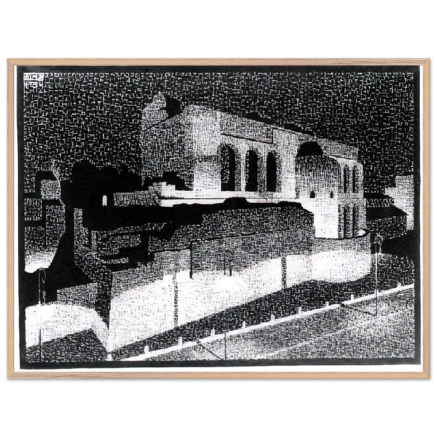 MC Escher - NOCTURNAL ROME BASILICA OF CONSTANTINE Wall Art - 30x40 cm / 12x16 inches - Premium Wooden Framed Poster With Fine Art Paper - Black frame