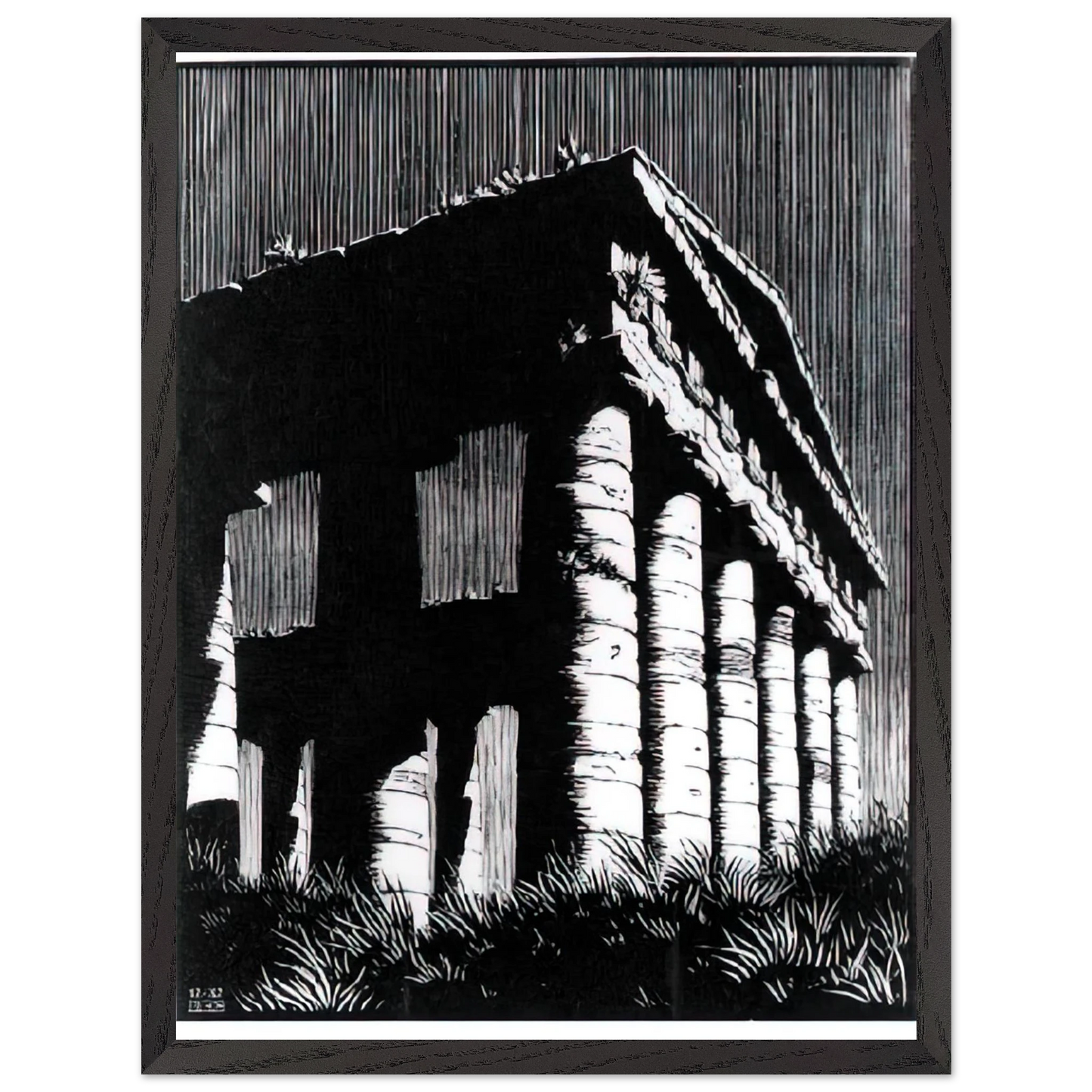 MC Escher - TEMPLE OF SEGESTE SICILY Wall Art - 21x29.7 cm / 8x12" - Premium Wooden Framed Poster With Fine Art Paper - White frame