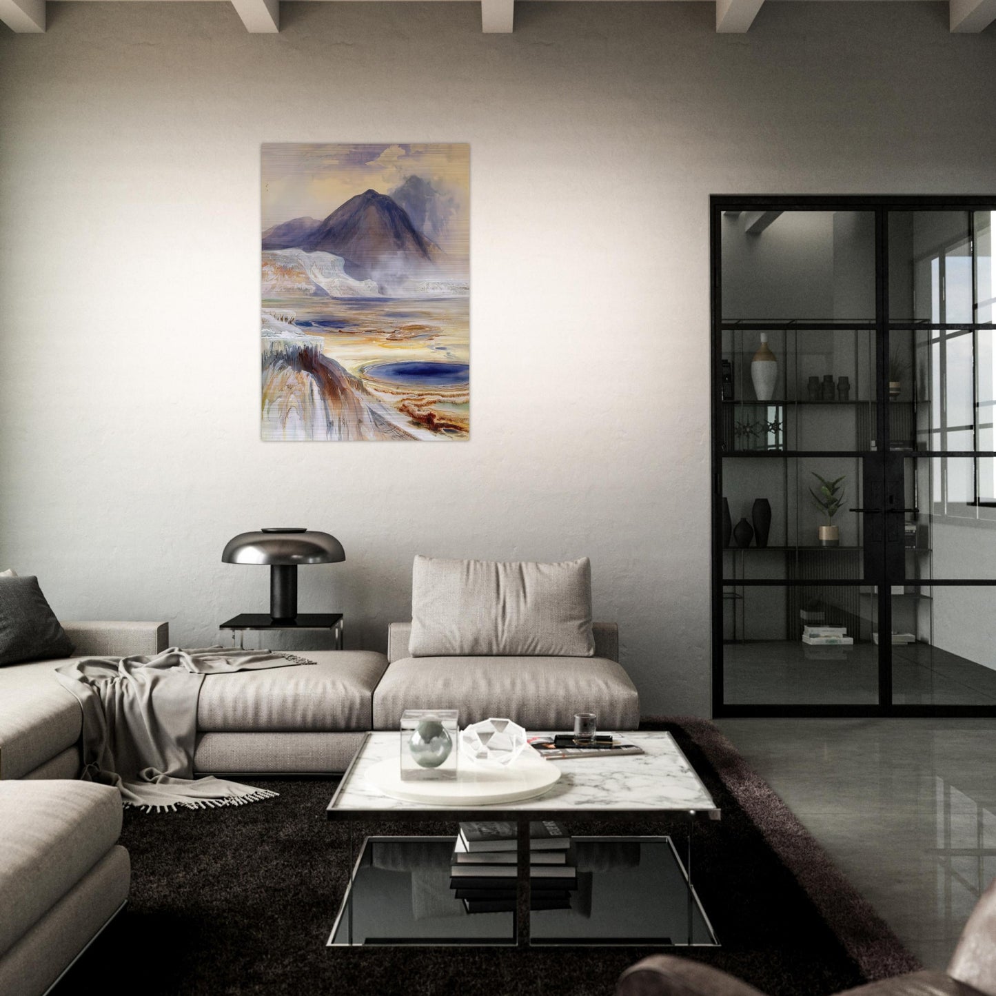 Mammoth Hot Springs Yellowstone - Thomas Moran Brushed Aluminum Print - 70x100 cm / 28x40 inches | Thomas Moran Aluminum Print | Thomas Moran Prints