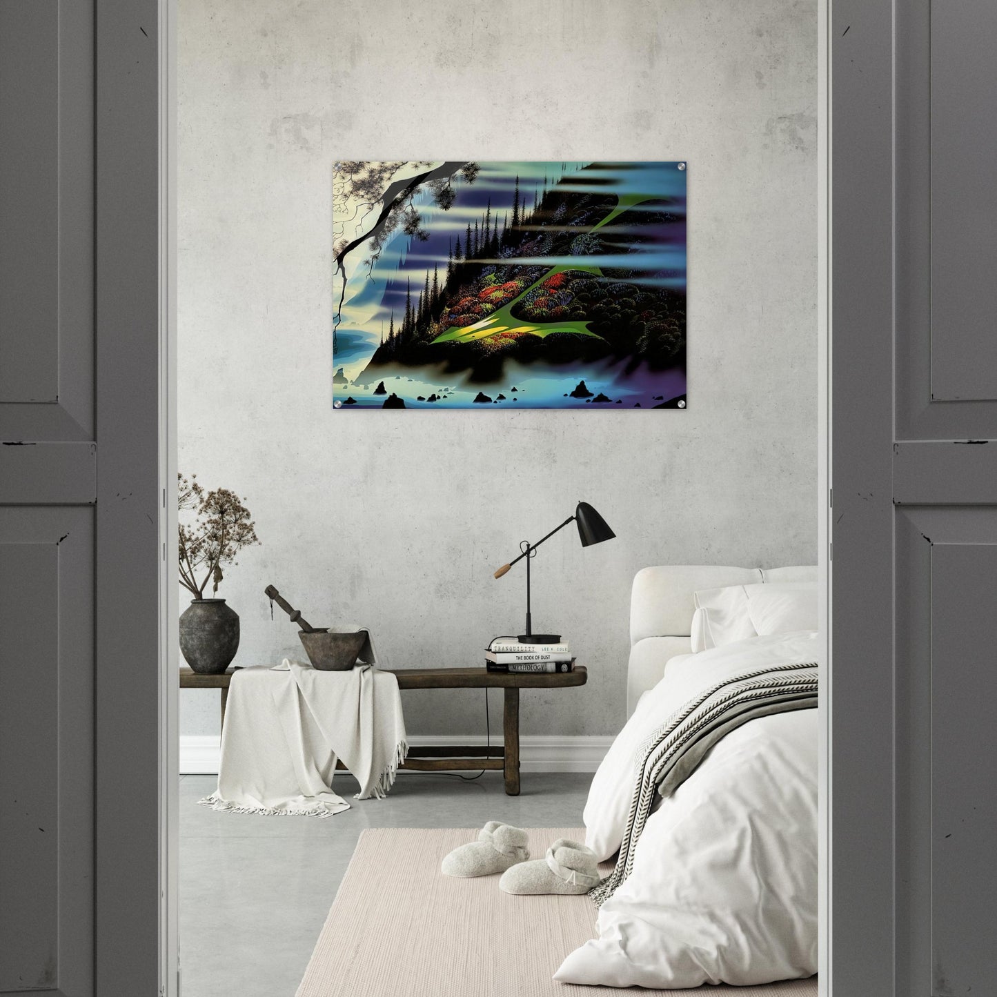 Pasture Through the Fog - Eyvind Earle Acrylic Print - 70x100 cm / 28x40″ inches | Eyvind Earle Wall Art | Eyvind Earle Prints