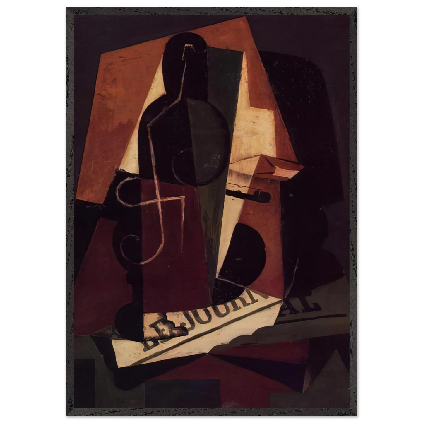 BOTTLE AND GLASS - Juan Gris Framed Art Print – Black Wooden Frame - Default Title - -Framed Art Print