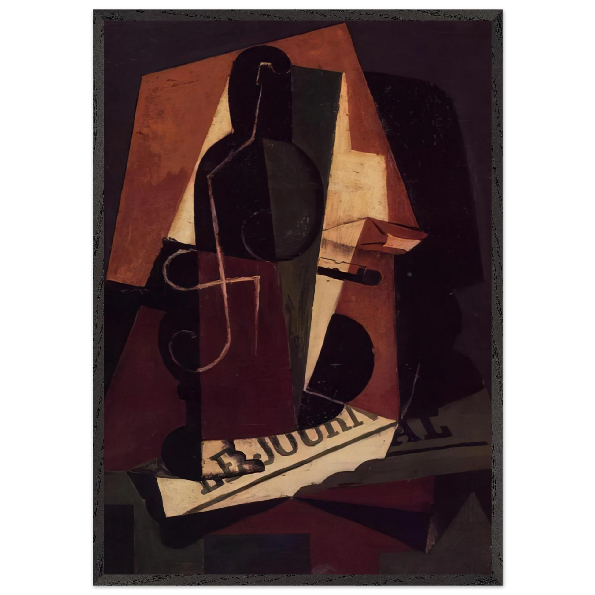 BOTTLE AND GLASS - Juan Gris Framed Art Print – Black Wooden Frame - Default Title - -Framed Art Print