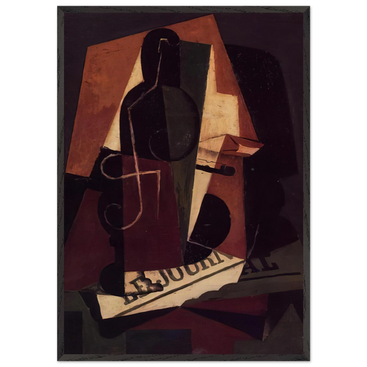 BOTTLE AND GLASS - Juan Gris Framed Art Print – Black Wooden Frame - Default Title - -Framed Art Print