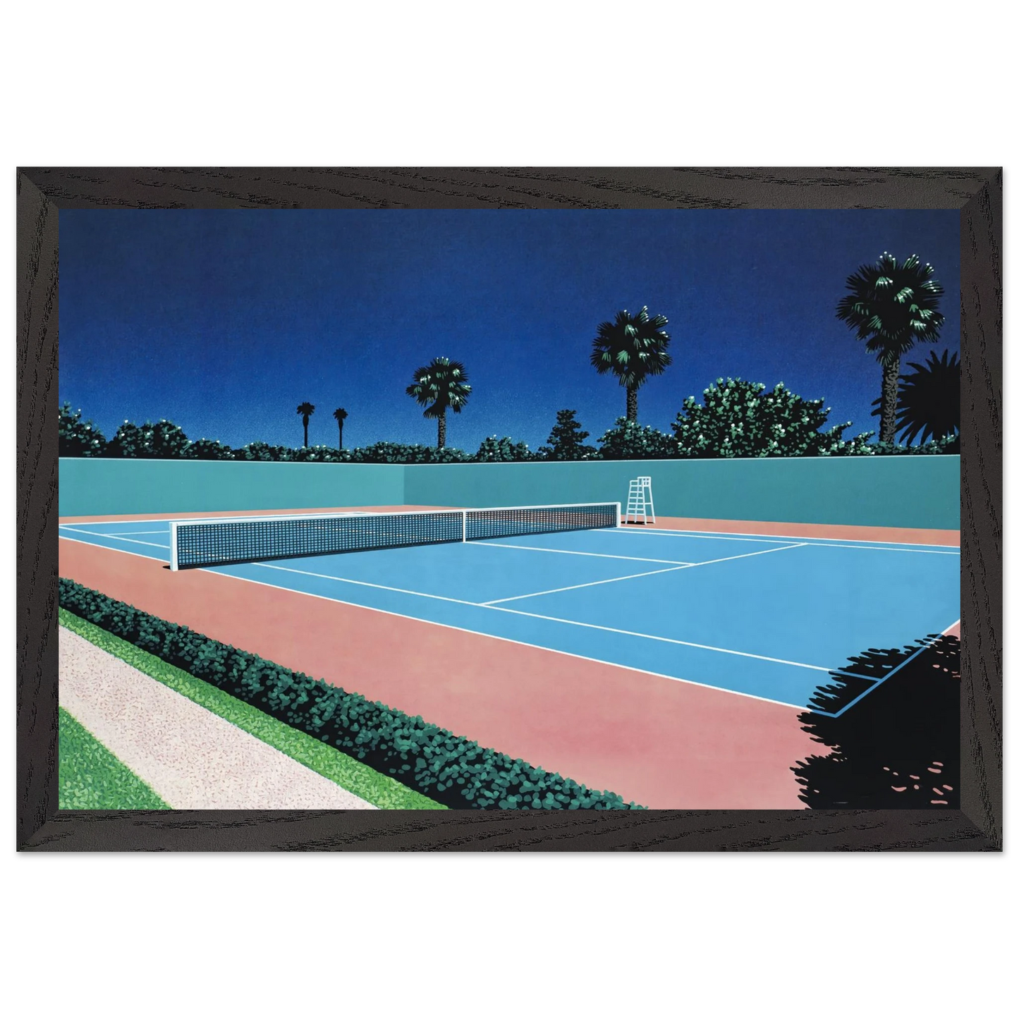 Hiroshi Nagai - Tennis Court Wall Art - 21x29.7 cm / 8x12" - Premium Wooden Framed Poster With Fine Art Paper - White frame