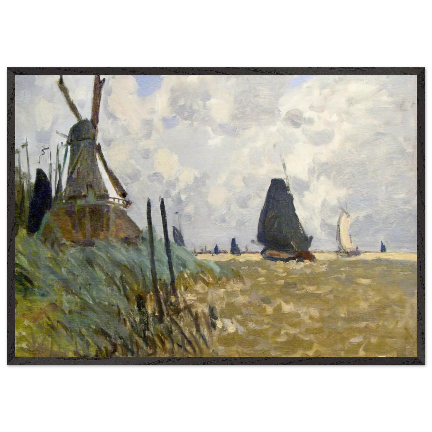 Windmill near Zaandam - claude monet Framed Art Print – Black Wooden Frame - Default Title - -Framed Art Print