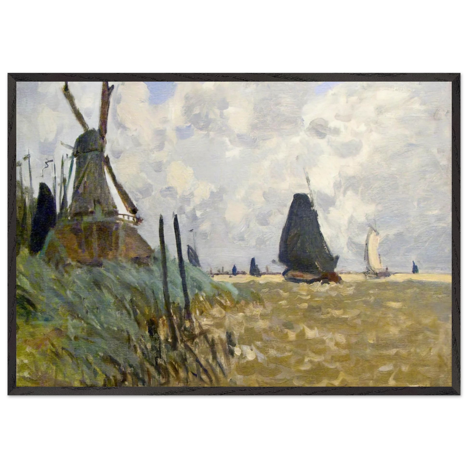 Windmill near Zaandam - claude monet Framed Art Print – Black Wooden Frame - Default Title - -Framed Art Print