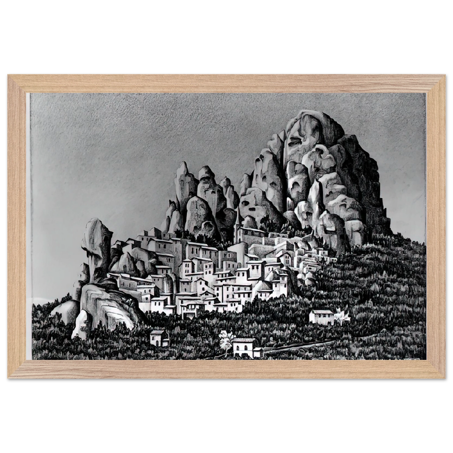 MC Escher - PENTEDATTIO CALABRIA OCTOBER 1930 1930 Wall Art - 30x40 cm / 12x16 inches - Premium Wooden Framed Poster With Fine Art Paper - Black frame