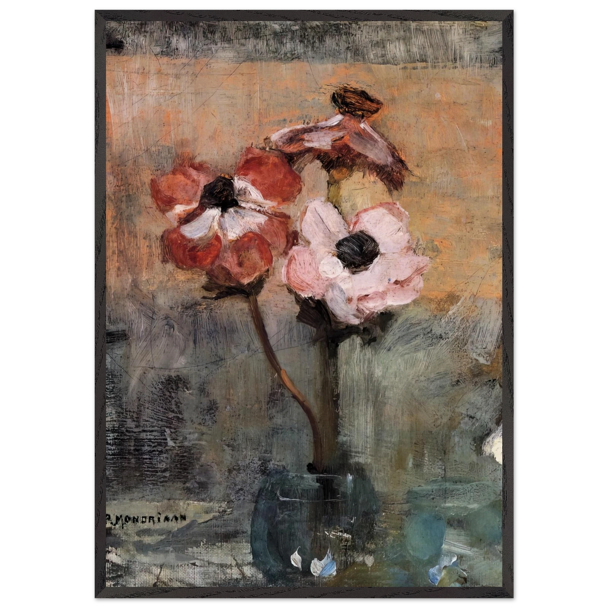 Anemones in a Vase - Piet Mondrian Framed Art Print – Black Wooden Frame - Default Title - -Framed Art Print