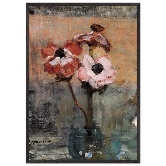 Anemones in a Vase - Piet Mondrian 70x100 cm / 28x40 inches Framed Art Print – Black Wooden Frame