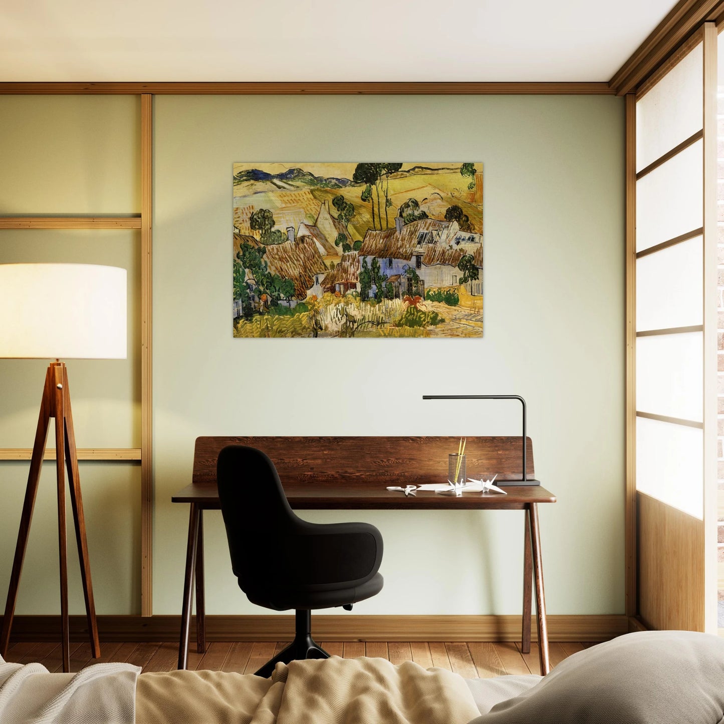 Thatched Houses against a Hill - Vincent van Gogh Brushed Aluminum Print - 70x100 cm / 28x40 inches | Vincent van Gogh Aluminum Print | Vincent van Gogh Prints