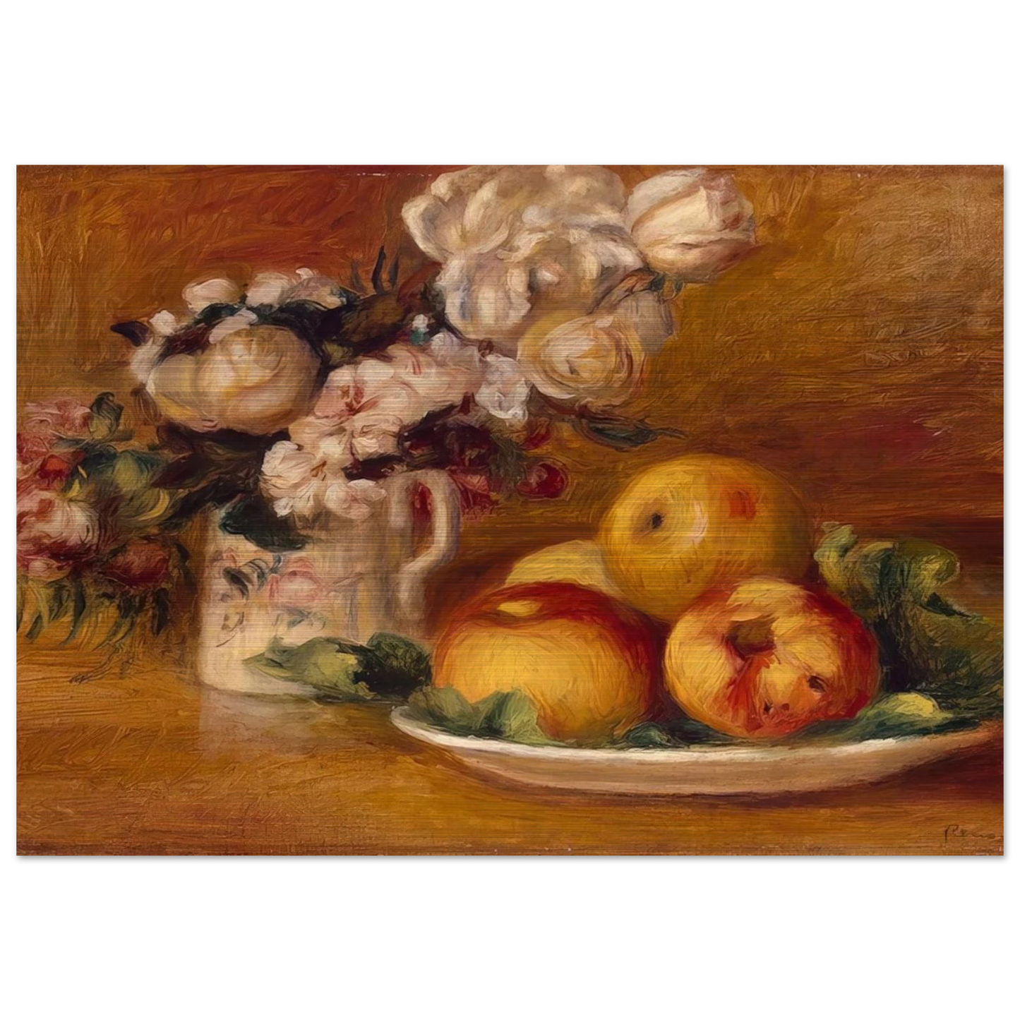 Apples and Flowers - Pierre-Auguste Renoir Brushed Aluminum Print - 70x100 cm / 28x40 inches | Pierre-Auguste Renoir Aluminum Print | Pierre-Auguste Renoir Prints