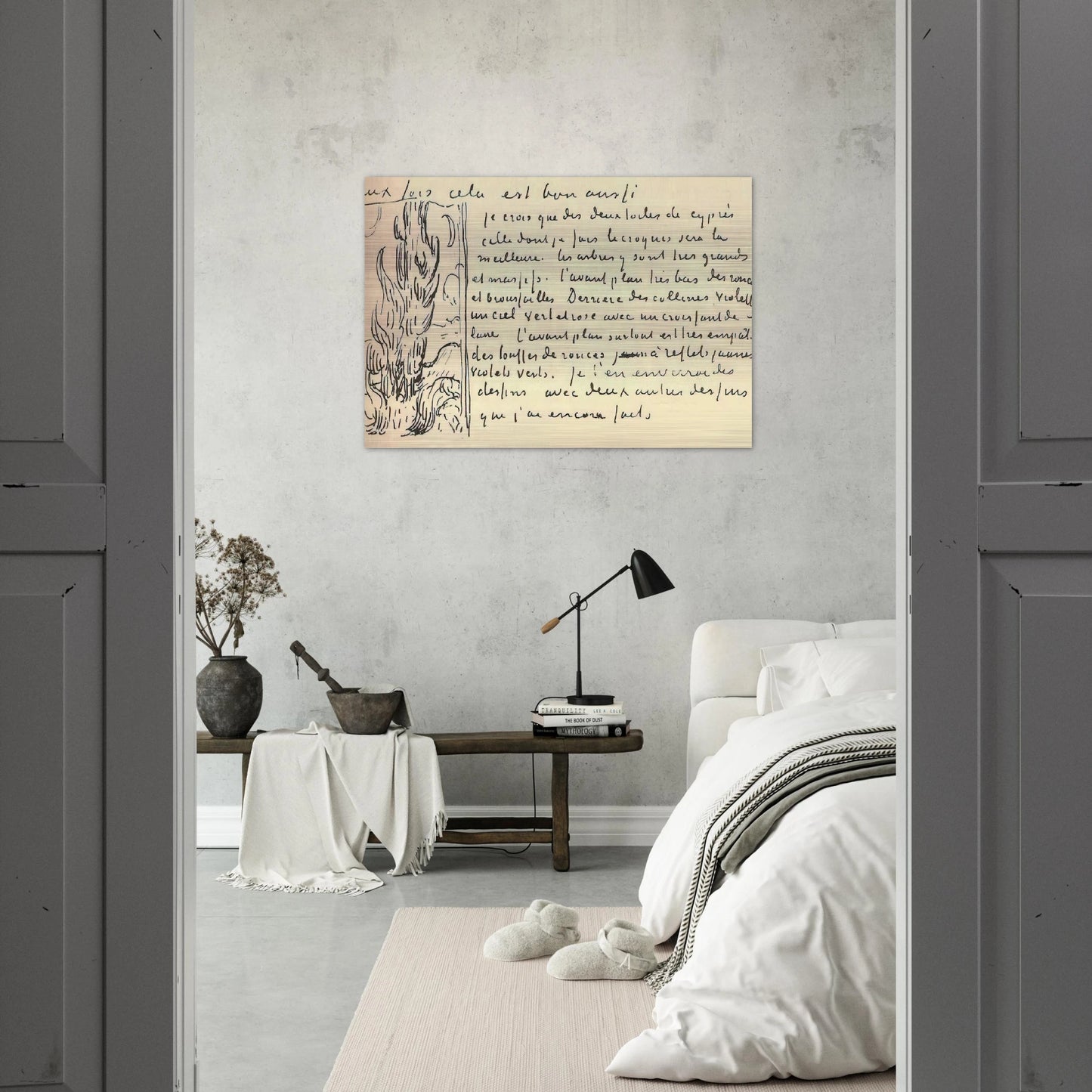 Cypresses Sketch on a Letter to Theo Van Gogh - Vincent van Gogh Brushed Aluminum Print - 70x100 cm / 28x40 inches | Vincent van Gogh Aluminum Print | Vincent van Gogh Prints