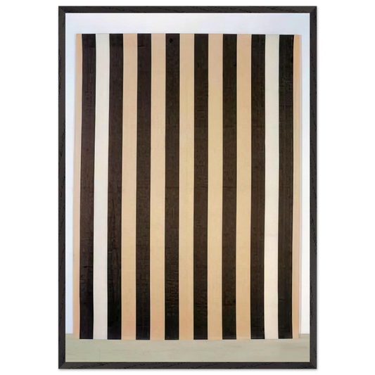 Peinture acrylique blanche sur tissu raye blanc et marron - 1972 - Daniel Buren Framed Art Print – Black Wooden Frame - Default Title - -Framed Art Print