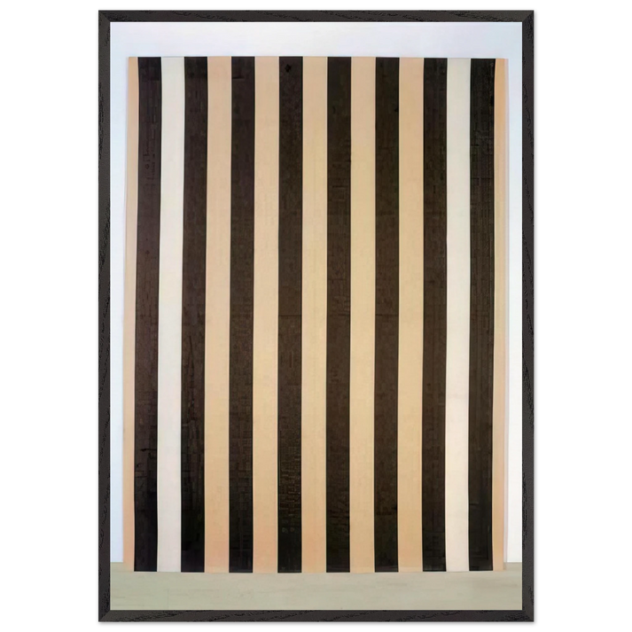 Peinture acrylique blanche sur tissu raye blanc et marron - 1972 - Daniel Buren 70x100 cm / 28x40 inches Framed Art Print – Black Wooden Frame