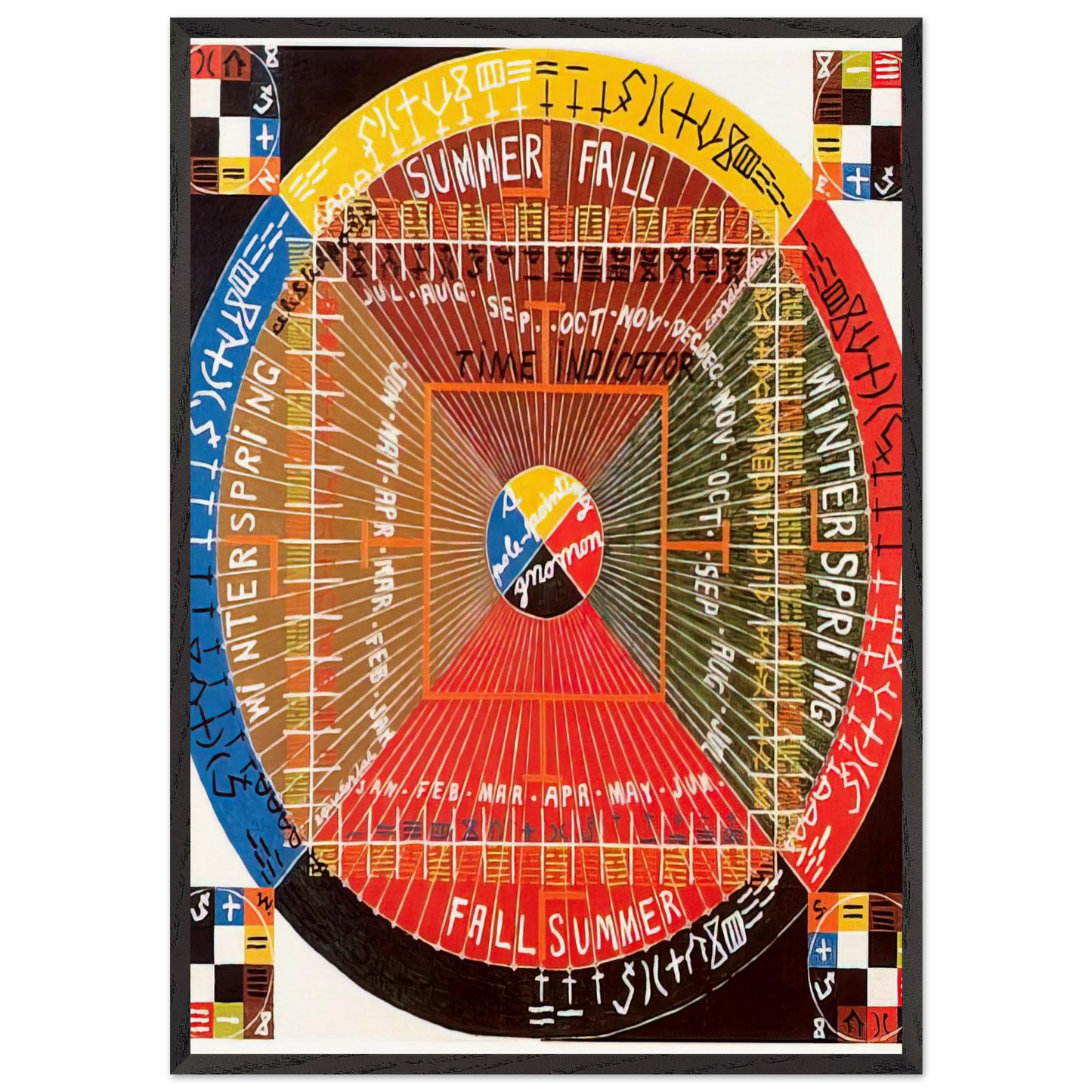 The Sun Rises Twice Per 3 Per 4 - 1973 - Alfred Jensen Framed Art Print – Black Wooden Frame - Default Title - -Framed Art Print