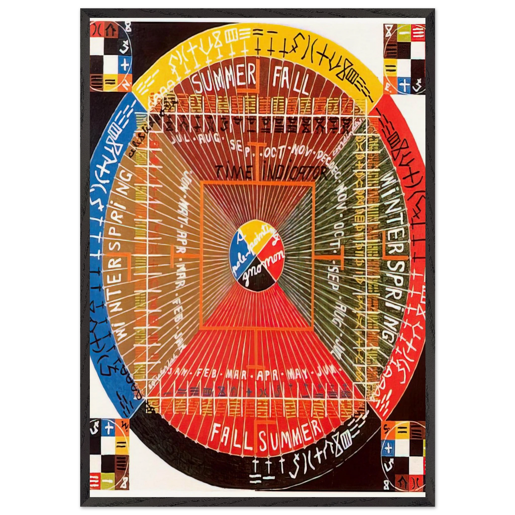 The Sun Rises Twice Per 3 Per 4 - 1973 - Alfred Jensen Framed Art Print – Black Wooden Frame - Default Title - -Framed Art Print