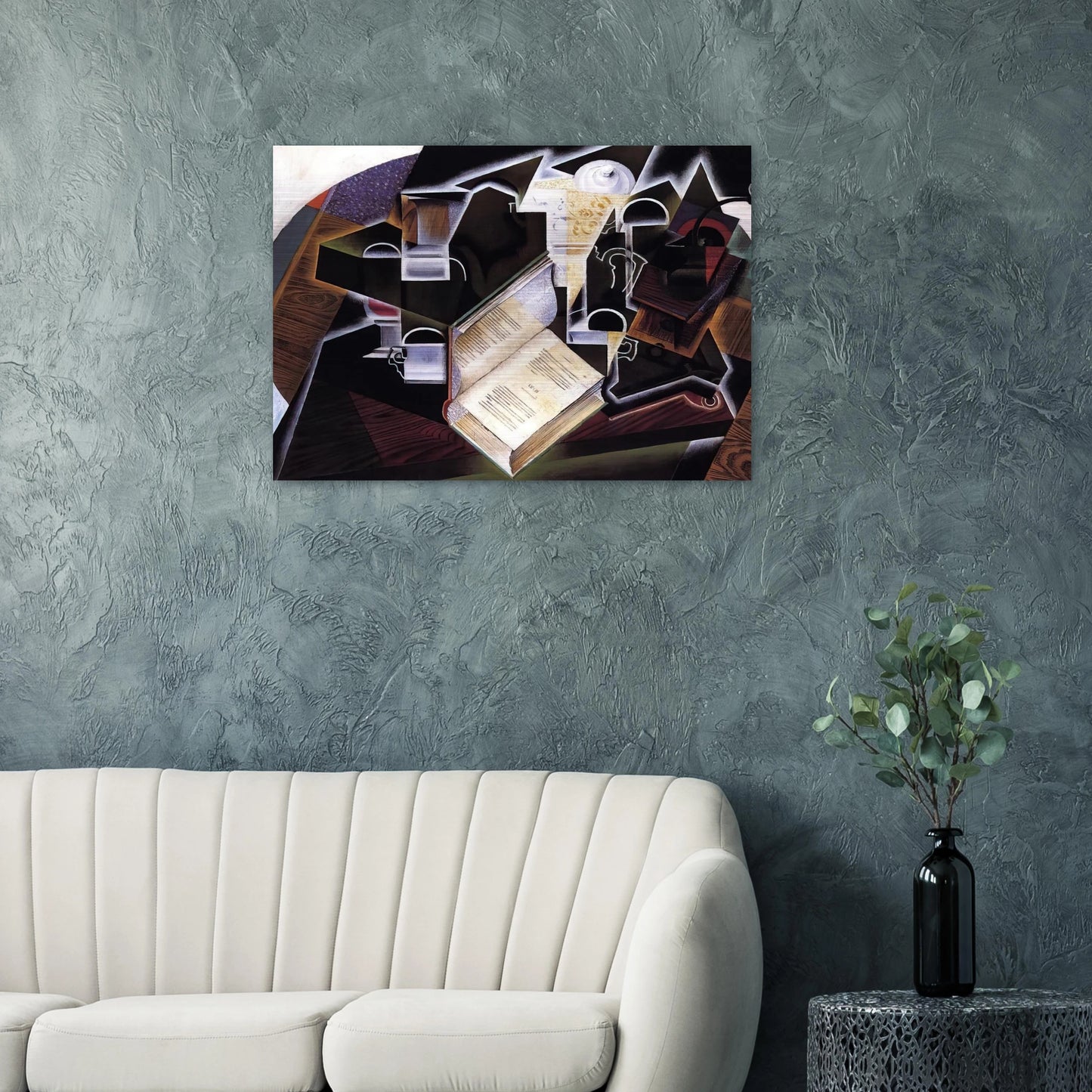 BOOK PIPE AND GLASSES - Juan Gris Brushed Aluminum Print - 70x100 cm / 28x40 inches | Juan Gris Aluminum Print | Juan Gris Prints