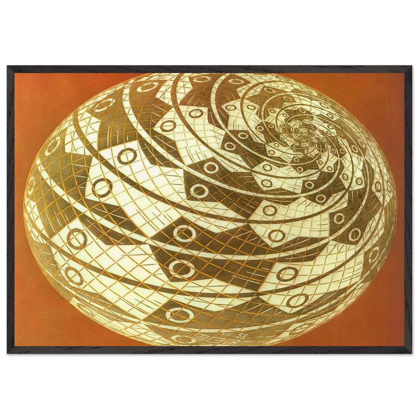 SPHERE SURFACE WITH FISHES COLOUR - MC Escher Framed Art Print – Black Wooden Frame - Default Title - -Framed Art Print