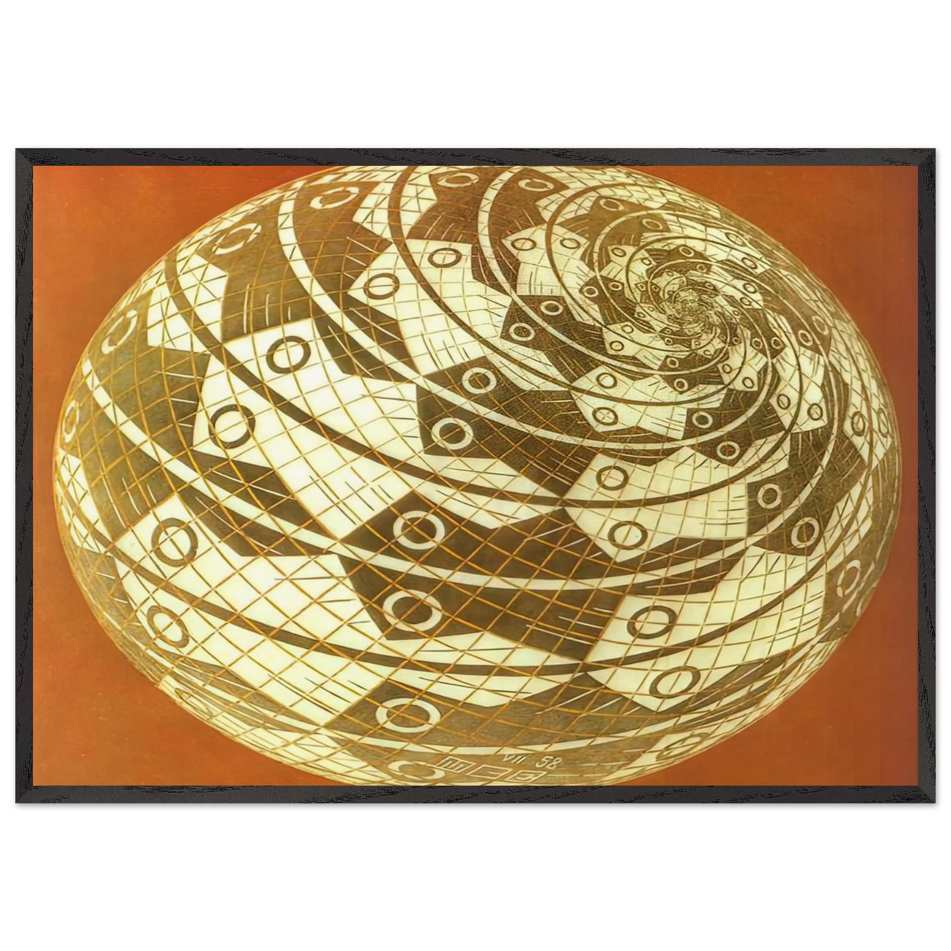 SPHERE SURFACE WITH FISHES COLOUR - MC Escher Framed Art Print – Black Wooden Frame - Default Title - -Framed Art Print