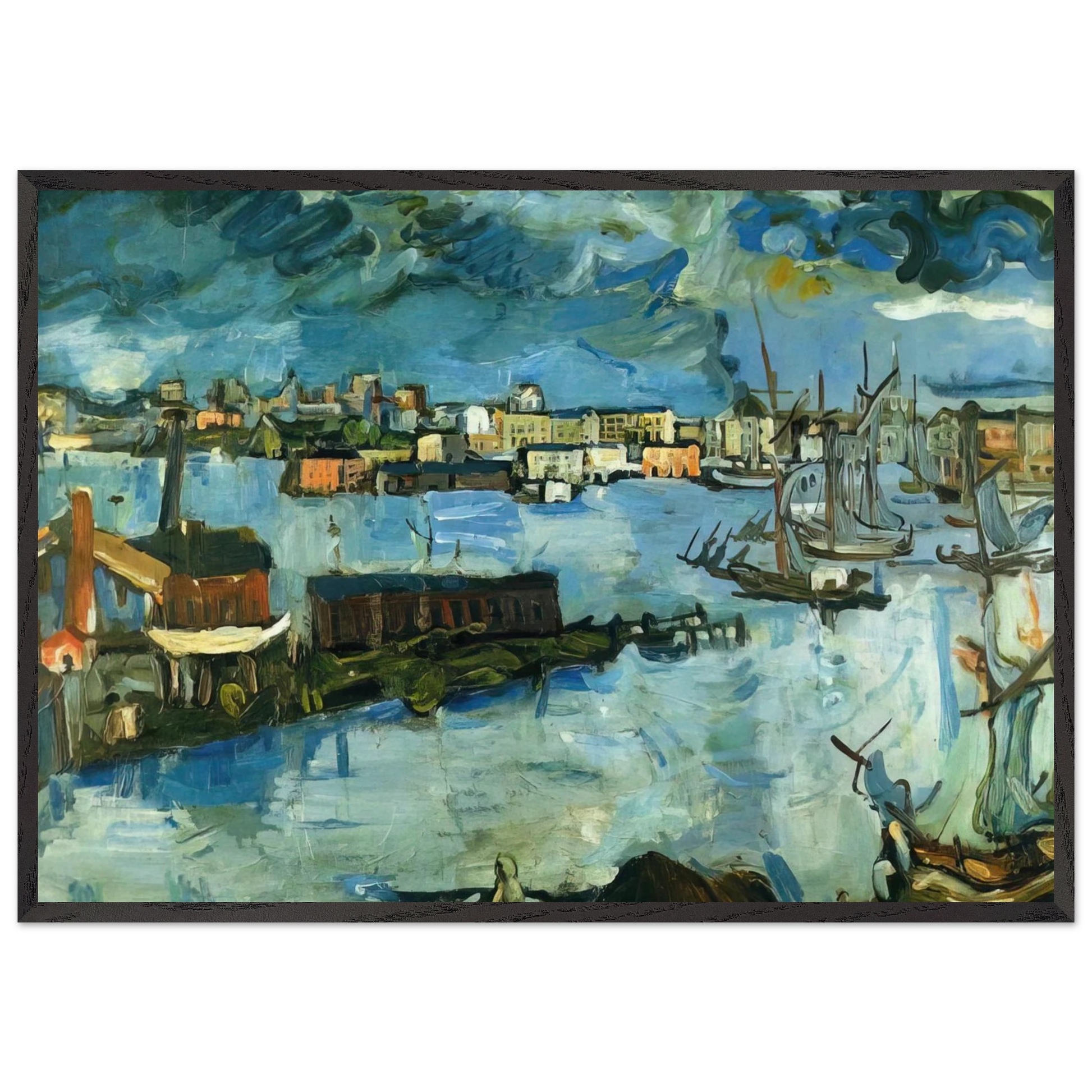STOCKHOLM HARBOUR - OSKAR KOKOSCHKA Framed Art Print – Black Wooden Frame - Default Title - -Framed Art Print