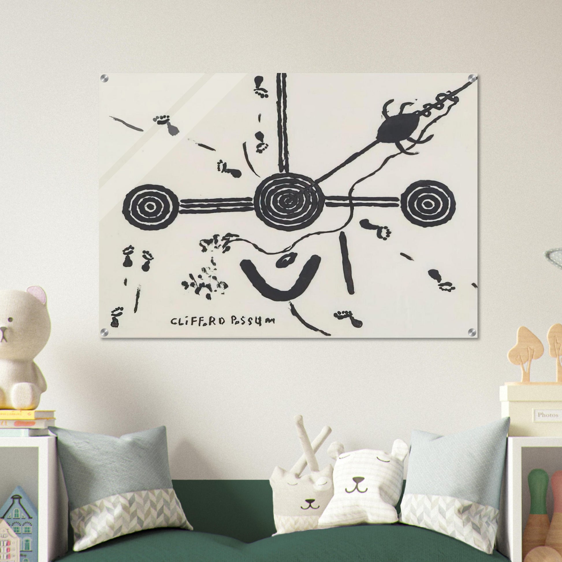 NGARLU LOVE STORY - 1994 - Clifford Possum Tjapaltjarri Acrylic Print - 70x100 cm / 28x40″ inches | Clifford Possum Tjapaltjarri Wall Art | Clifford Possum Tjapaltjarri Prints
