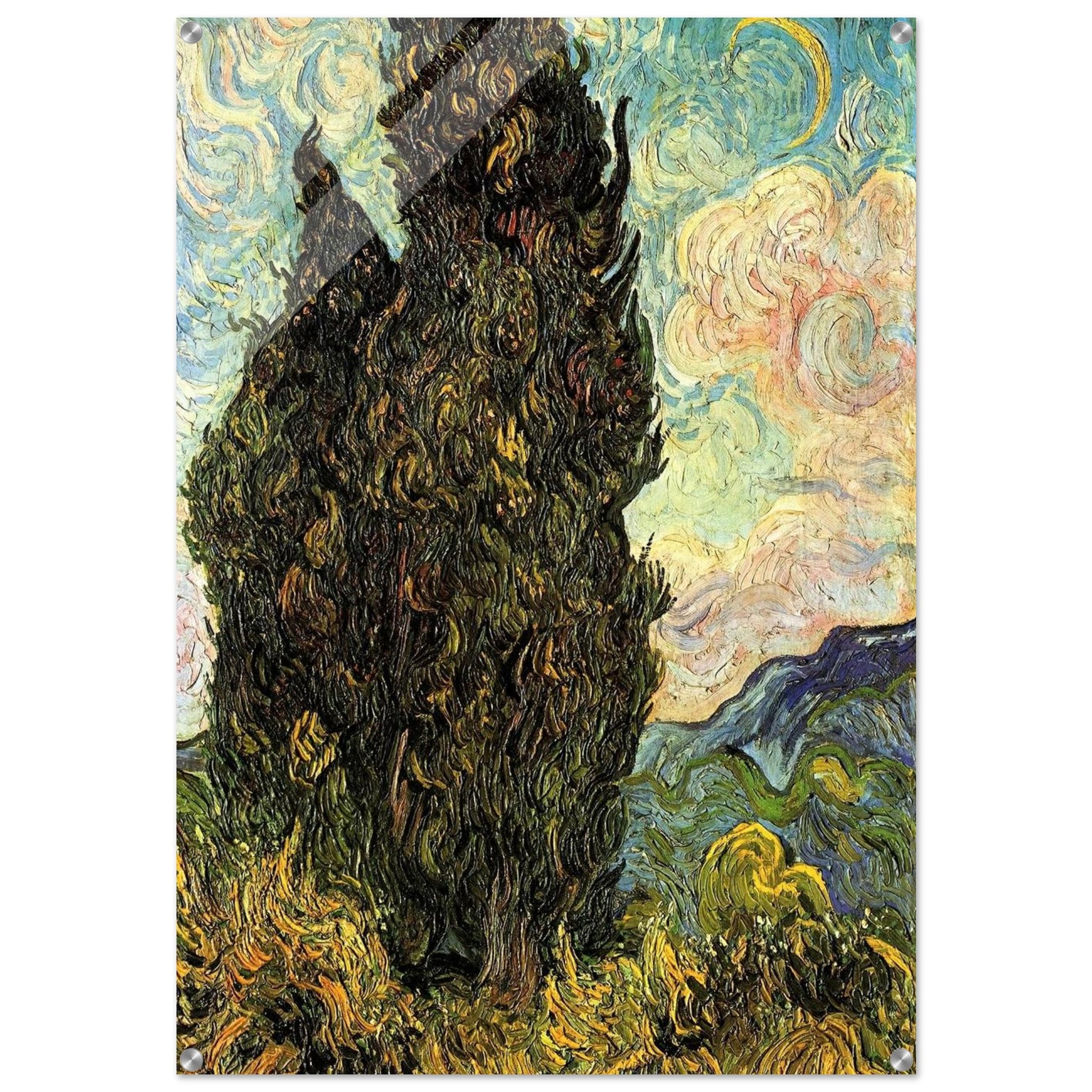 Two Cypresses - Vincent van Gogh Acrylic Print - 70x100 cm / 28x40″ inches
