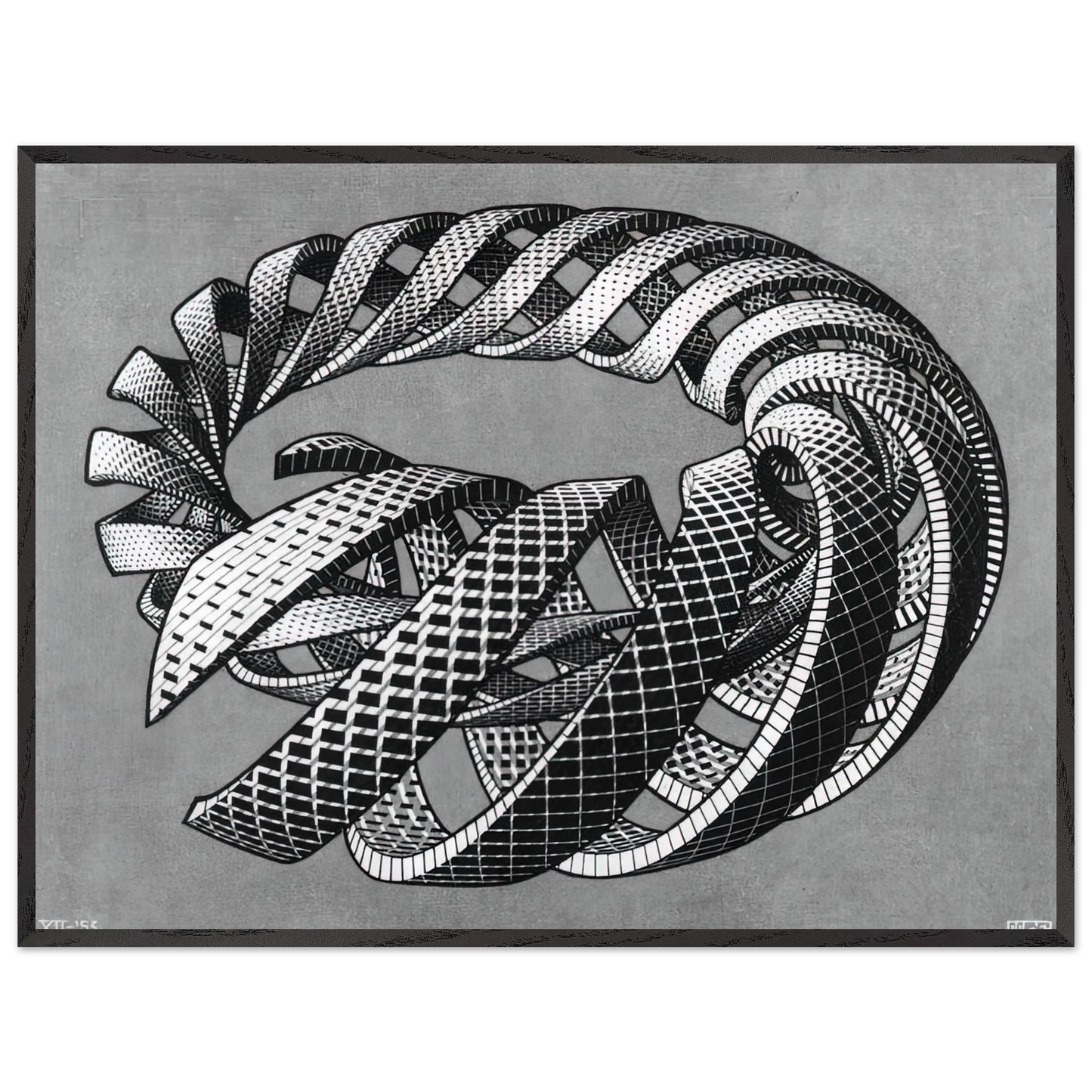 MC Escher - SPIRALS Wall Art - 60x80 cm / 24x32 inches - Premium Wooden Framed Poster With Fine Art Paper - Wood frame