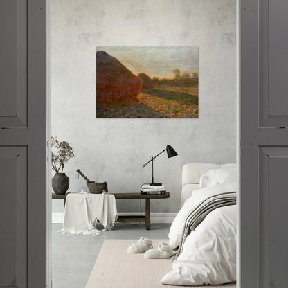 Haystacks, Last Sunrays - claude monet Brushed Aluminum Print - 70x100 cm / 28x40 inches | claude monet Aluminum Print | claude monet Prints
