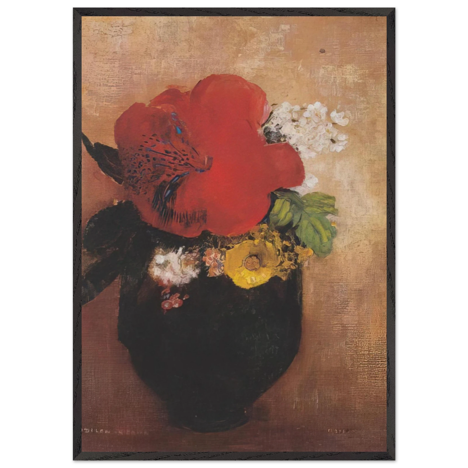 THE RED POPPY - Odilon Redon Framed Art Print – Black Wooden Frame - Default Title - -Framed Art Print
