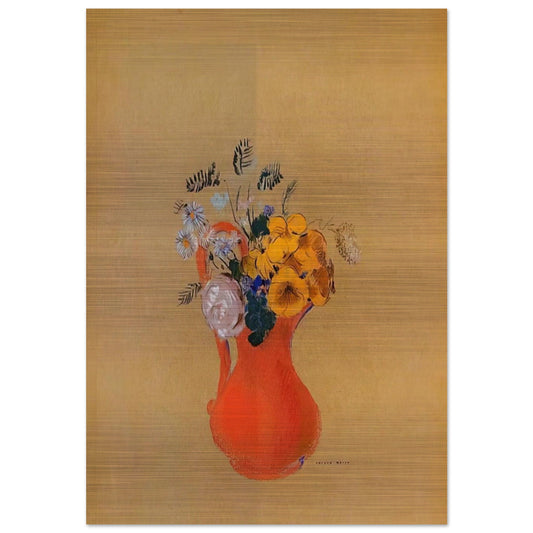 FLOWERS IN A RED PITCHER - Odilon Redon Brushed Aluminum Print - 70x100 cm / 28x40 inches | Odilon Redon Aluminum Print | Odilon Redon Prints