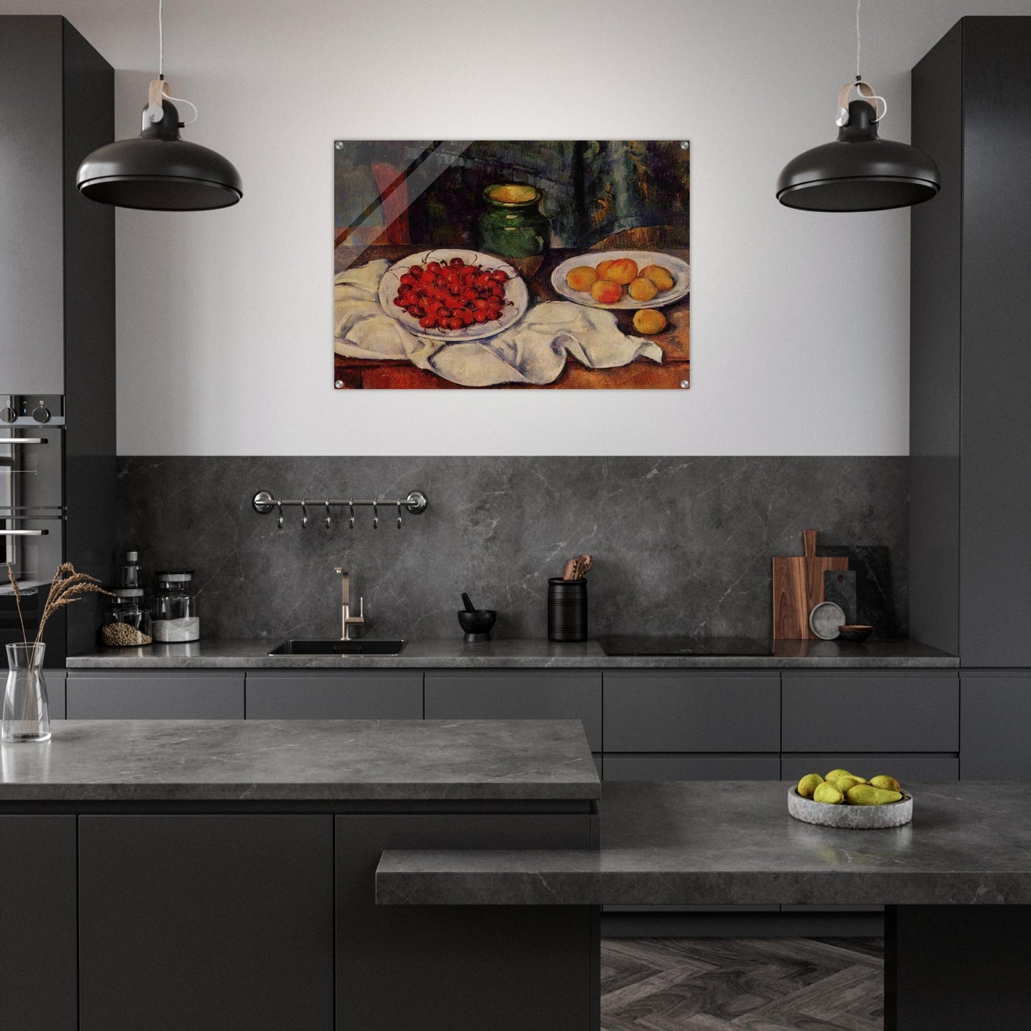 Still Life with a Plate of Cherries - Paul Cézanne Acrylic Print - 70x100 cm / 28x40″ inches | Paul Cézanne Wall Art | Paul Cézanne Prints