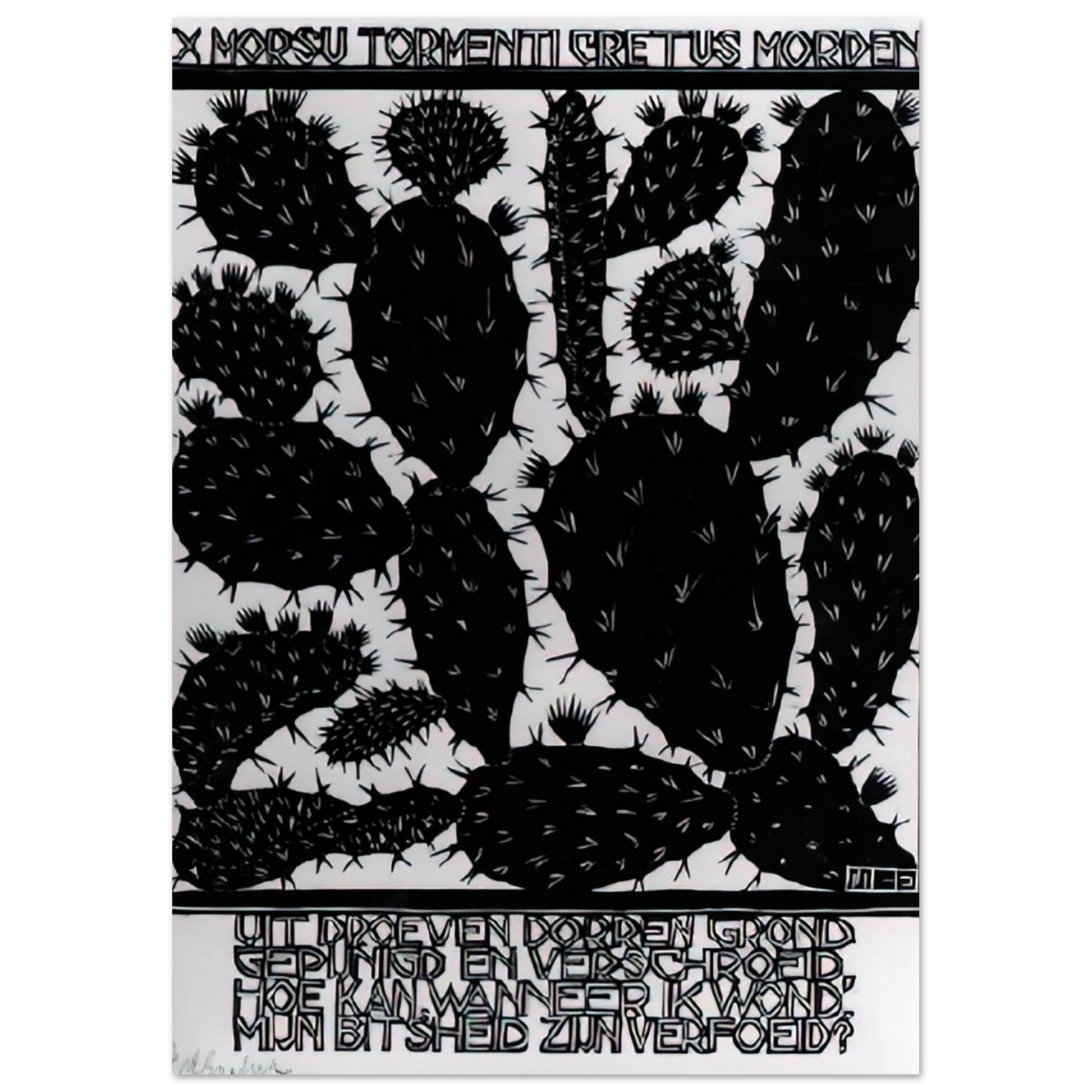 MC Escher - EMBLEMATA CACTUS Wall Art - 21x29.7 cm / 8x12" - Premium Wooden Framed Poster With Fine Art Paper - Black frame