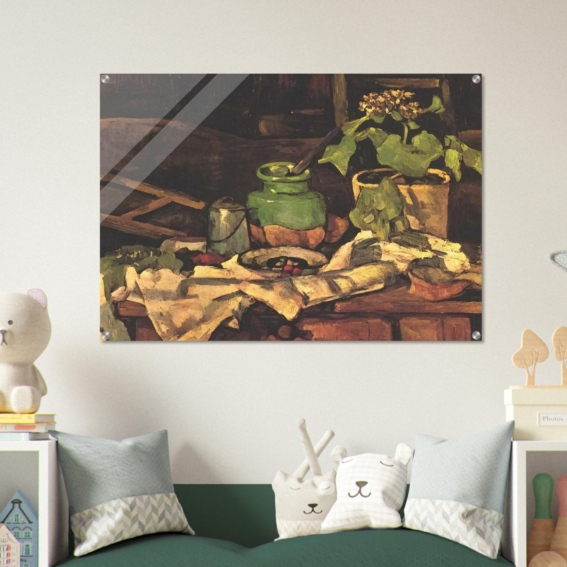 Flower pot at a table - Paul Cézanne Acrylic Print - 70x100 cm / 28x40″ inches