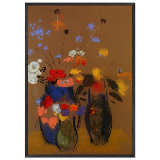 THREE VASES OF FLOWERS - Odilon Redon Framed Art Print – Black Wooden Frame - Default Title - -Framed Art Print