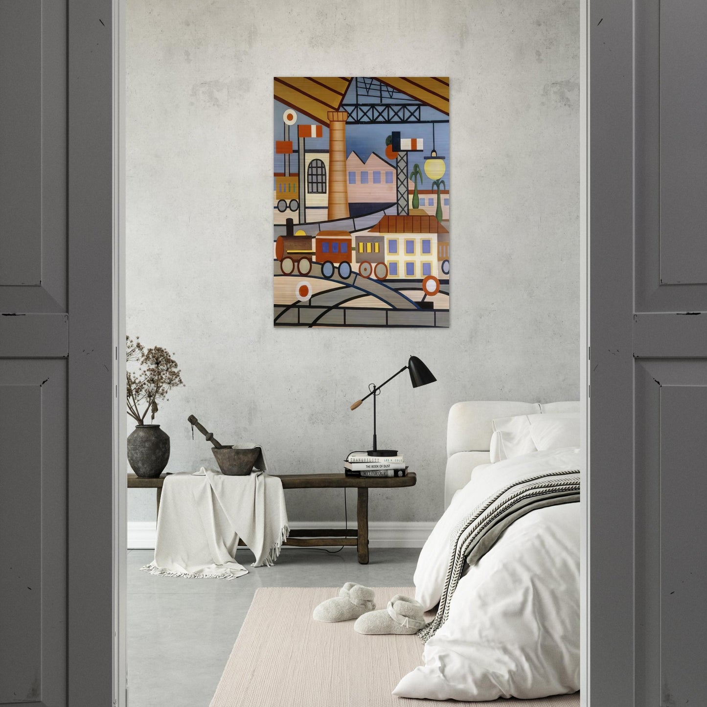 A Gare - Tarsila do Amaral Brushed Aluminum Print - 70x100 cm / 28x40 inches | Tarsila do Amaral Aluminum Print | Tarsila do Amaral Prints