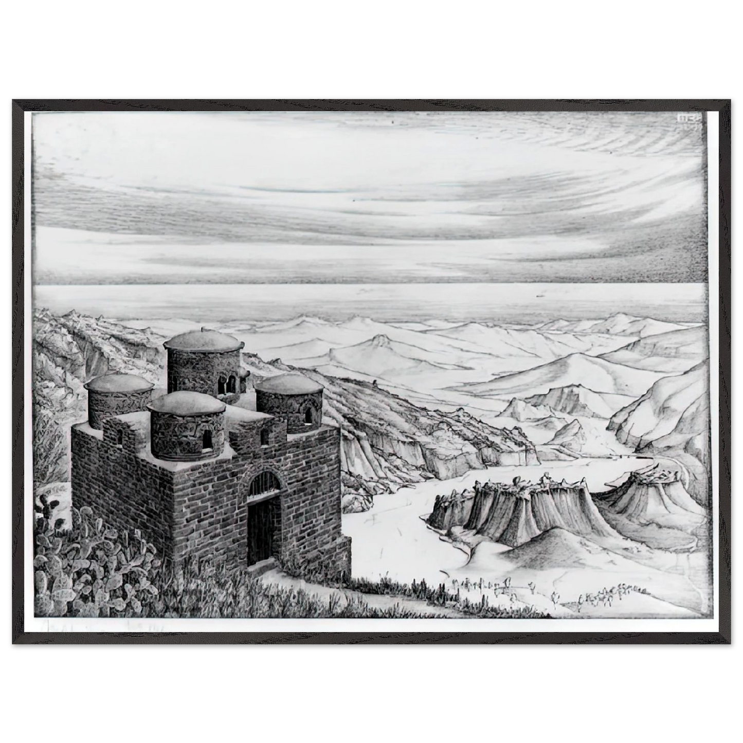 MC Escher - CATTOLICA OF STILO CALABRIA 1930 Wall Art - 21x29.7 cm / 8x12" - Premium Wooden Framed Poster With Fine Art Paper - Black frame