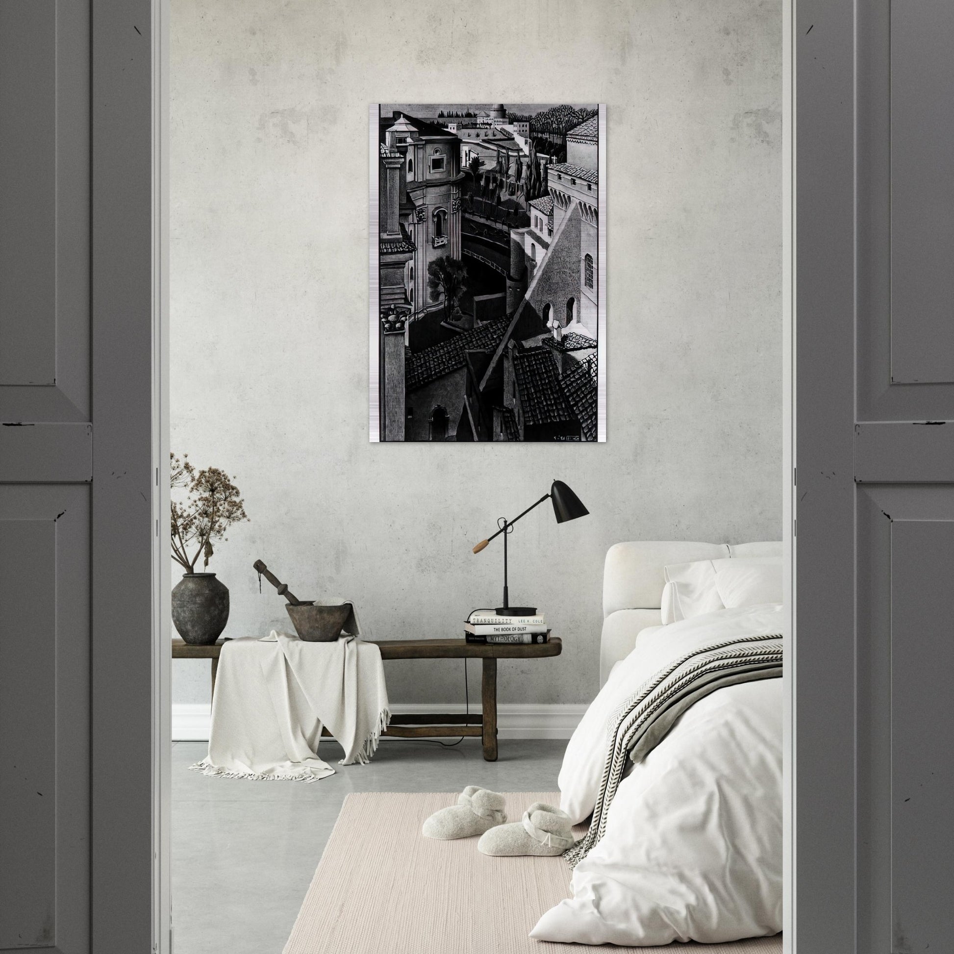 BERWEEN ST PETER AND SISTINE CHAPEL MARCH 1936 1936 - MC Escher Brushed Aluminum Print - 70x100 cm / 28x40 inches | MC Escher Aluminum Print | MC Escher Prints