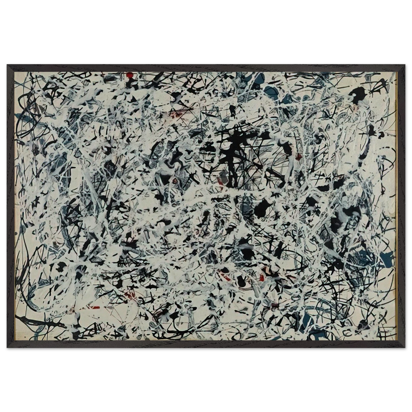 COMPOSITION WHITE BLACK BLUE AND RED ON WHITE 1948 - Jackson Pollock Framed Art Print – Black Wooden Frame - Default Title - -Framed Art Print