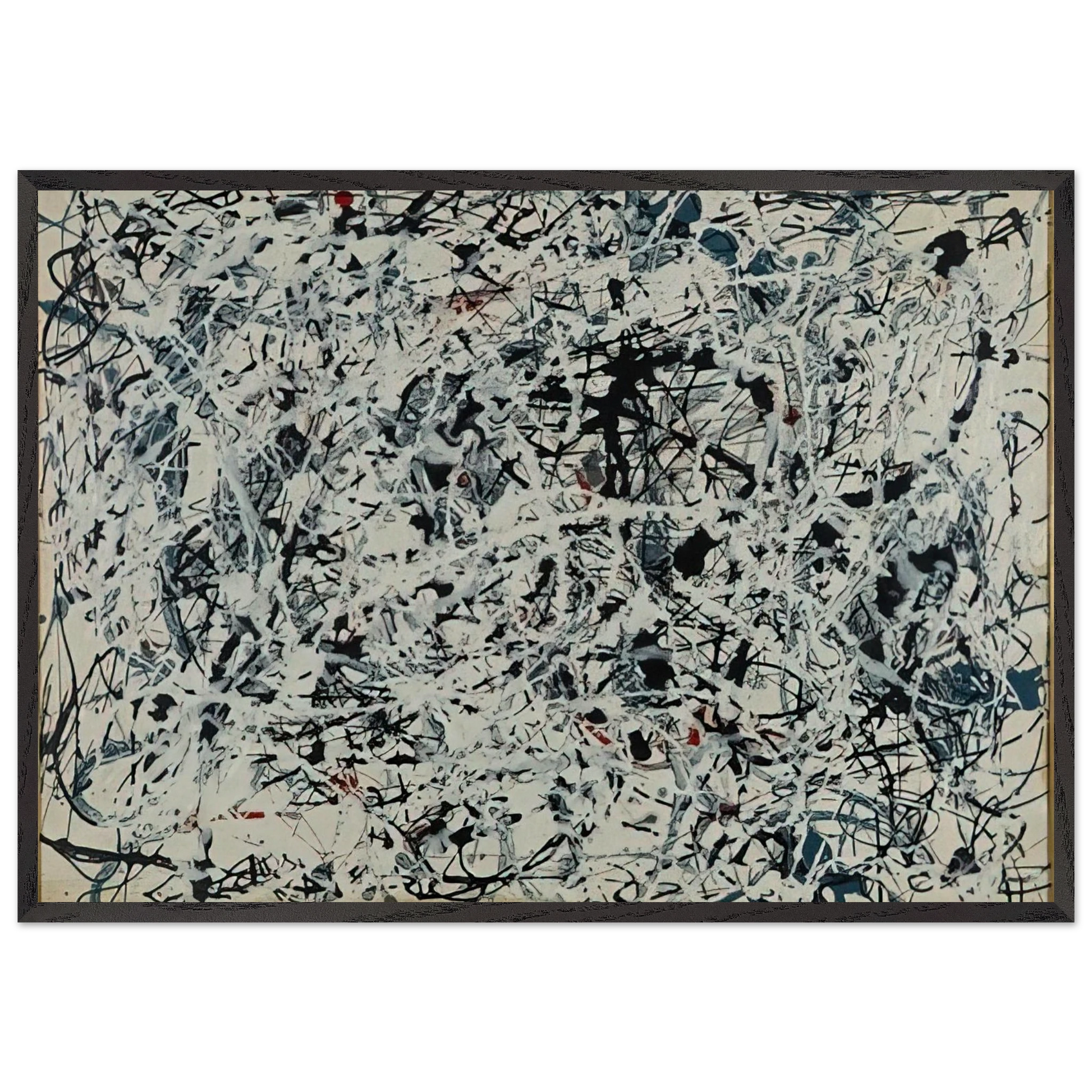 COMPOSITION WHITE BLACK BLUE AND RED ON WHITE 1948 - Jackson Pollock Framed Art Print – Black Wooden Frame - Default Title - -Framed Art Print