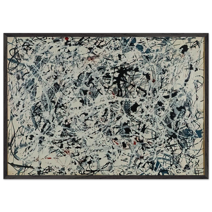 COMPOSITION WHITE BLACK BLUE AND RED ON WHITE 1948 - Jackson Pollock 70x100 cm / 28x40 inches Framed Art Print – Black Wooden Frame