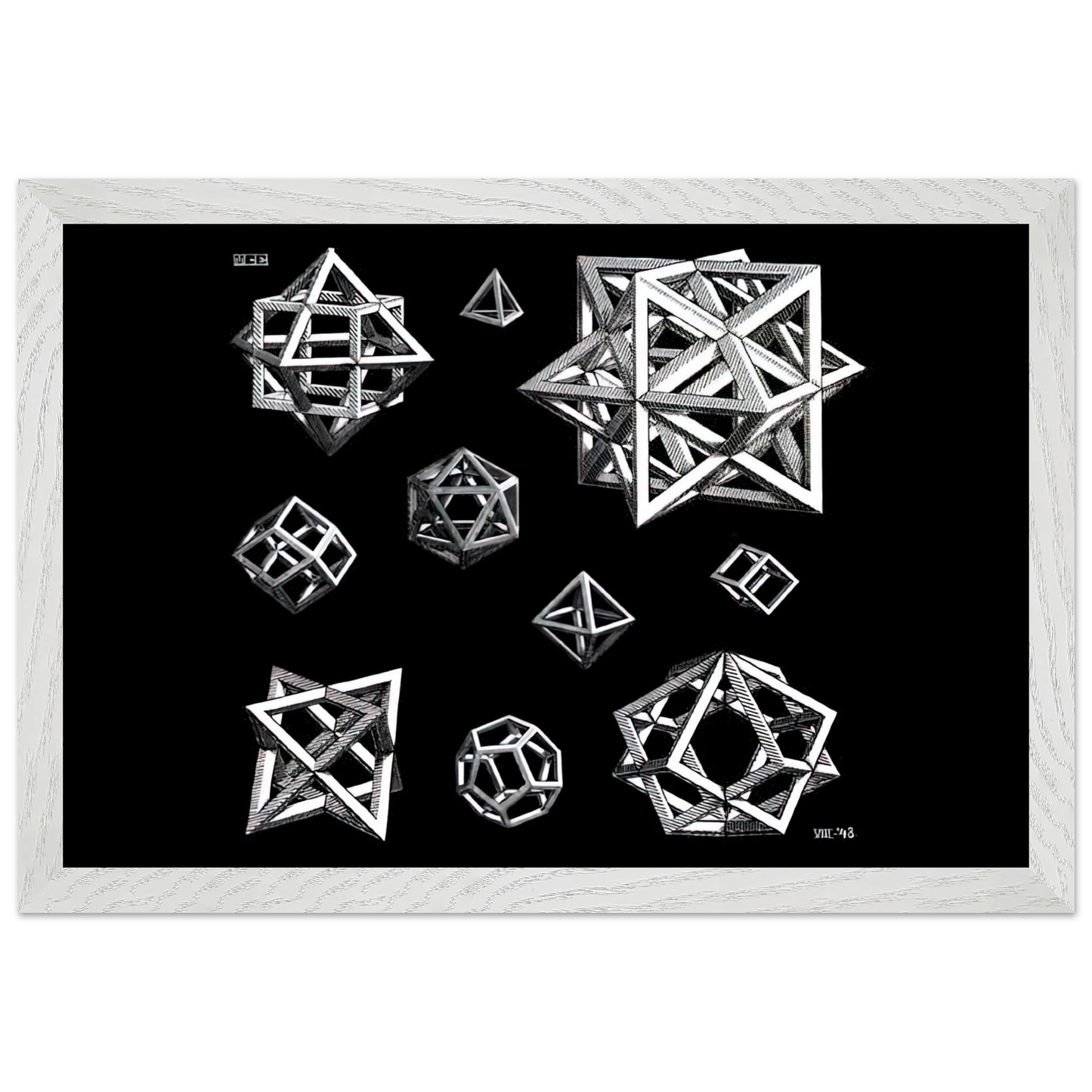 MC Escher - STUDY FOR STARS Wall Art - 21x29.7 cm / 8x12" - Premium Wooden Framed Poster With Fine Art Paper - White frame