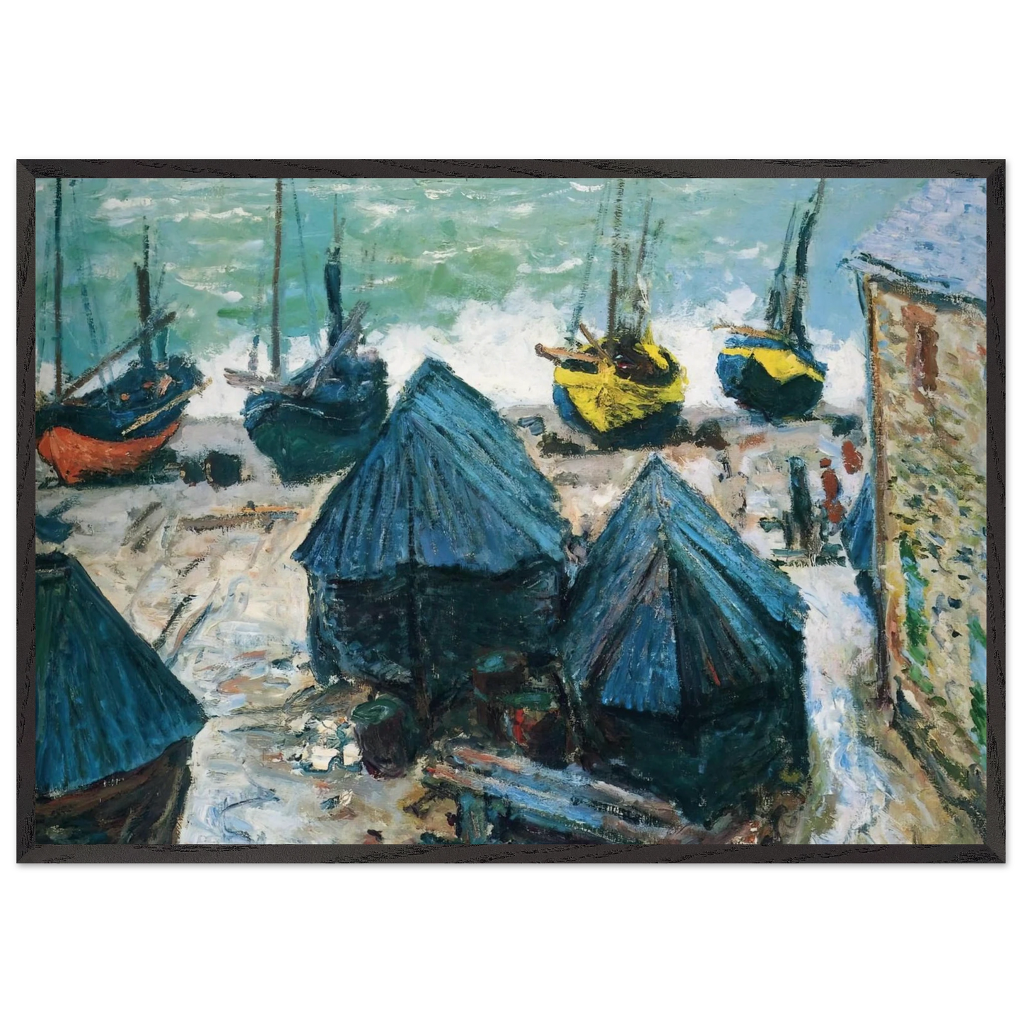 Boats on the Beach at Etretat - claude monet Framed Art Print – Black Wooden Frame - Default Title - -Framed Art Print