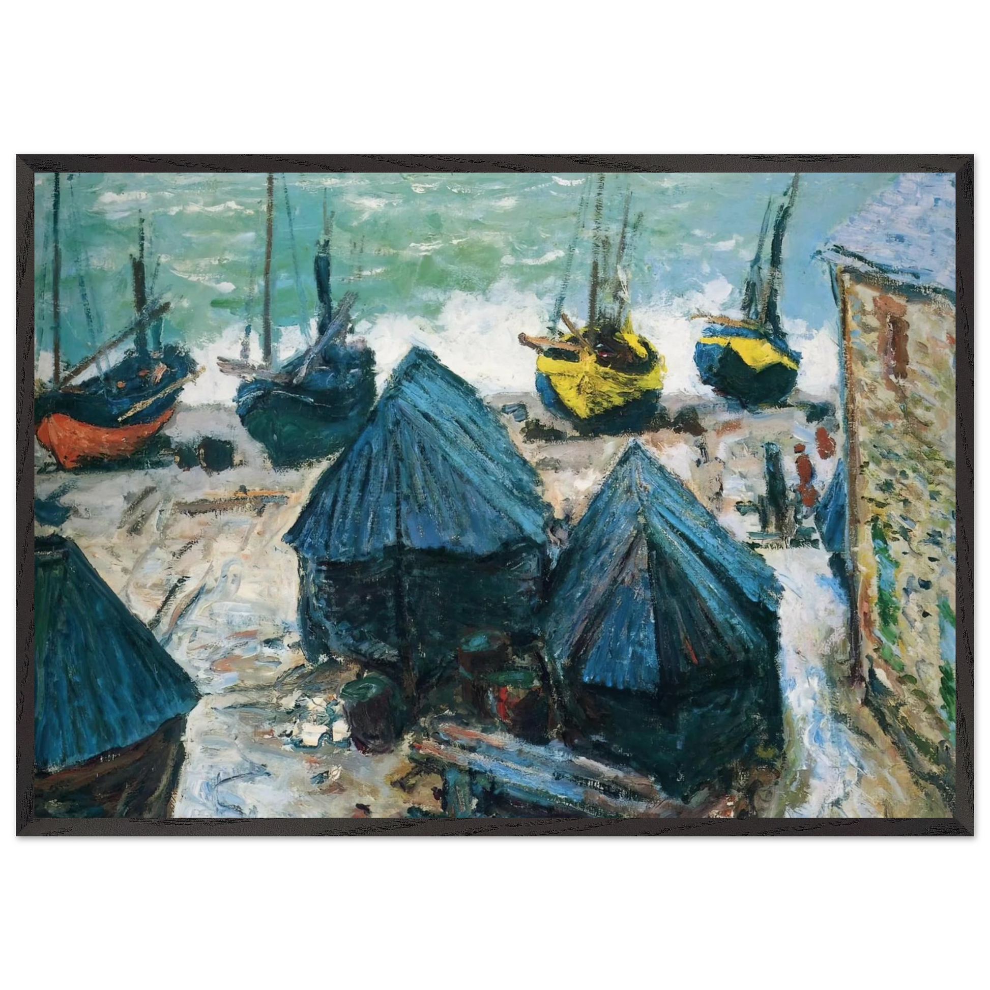 Boats on the Beach at Etretat - claude monet Framed Art Print – Black Wooden Frame - Default Title - -Framed Art Print