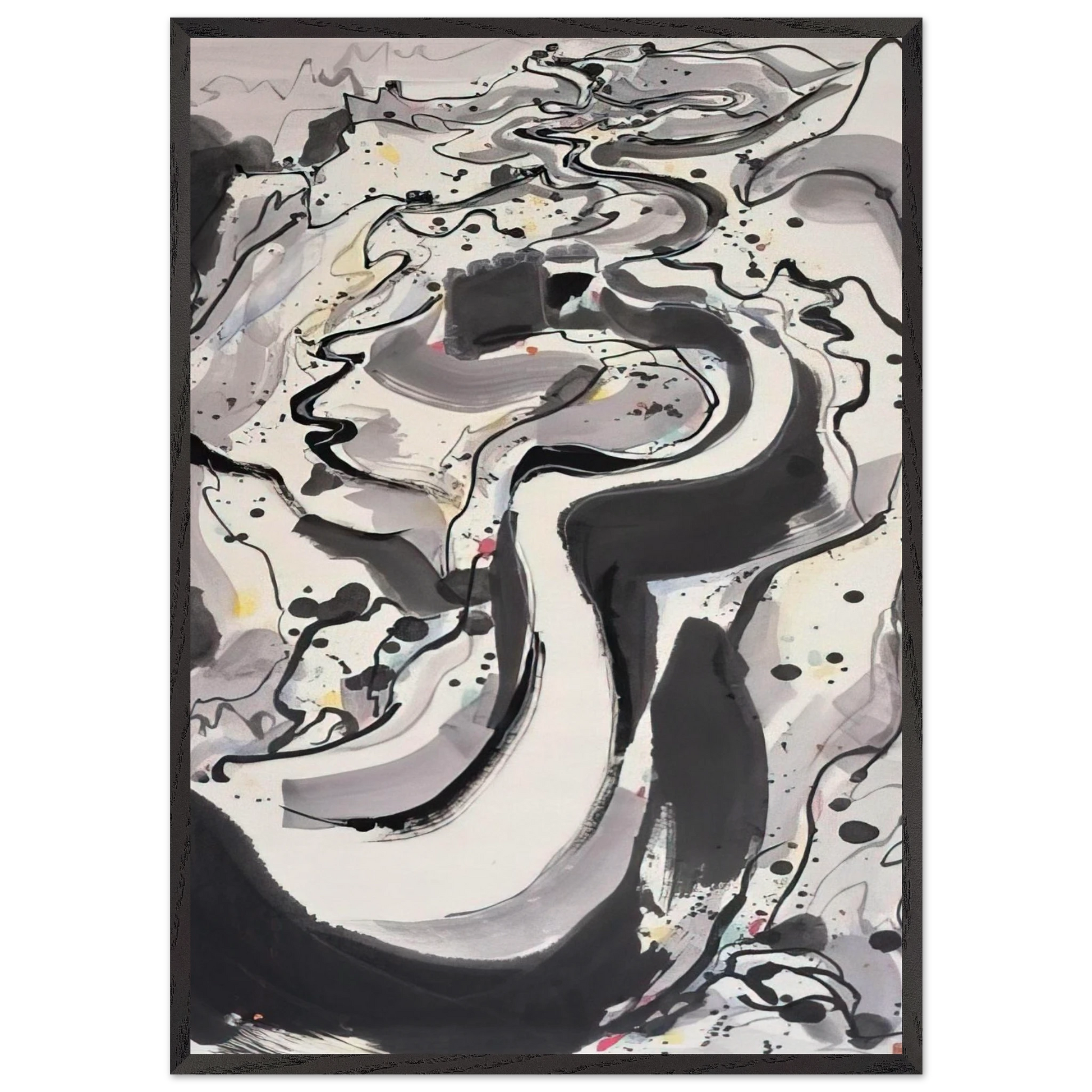 The Great Wall I - 1986 - Wu Guanzhong Framed Art Print – Black Wooden Frame - Default Title - -Framed Art Print