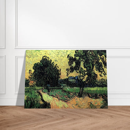 Landscape with the Chateau of Auvers at Sunset - Vincent van Gogh Brushed Aluminum Print - 70x100 cm / 28x40 inches | Vincent van Gogh Aluminum Print | Vincent van Gogh Prints